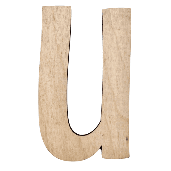 4" Tall Birch Wood Letter U | 1/4" Thick | Wood Craft Letters | American Font