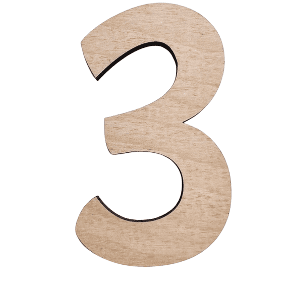 4" Tall Birch Wood Number 3 | 1/4" Thick | Wood Craft Letters | American Font