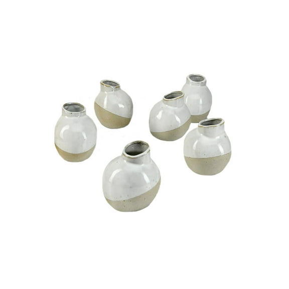 4" Tall White & Matte Ceramic Vase, Pack of 6