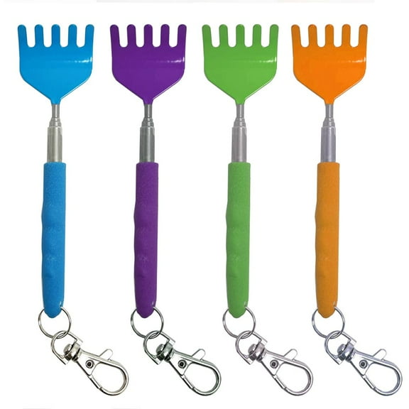 4 Telescopic Metal Back Scratcher Extendable Relieves Itching Massager Keychain