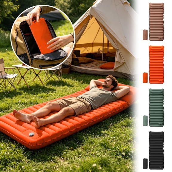 4" Thick Inflatable Camping Sleeping Pad, Built-in Foot Pump Mat for Backpacking Hiking Side Sleepers,Orange