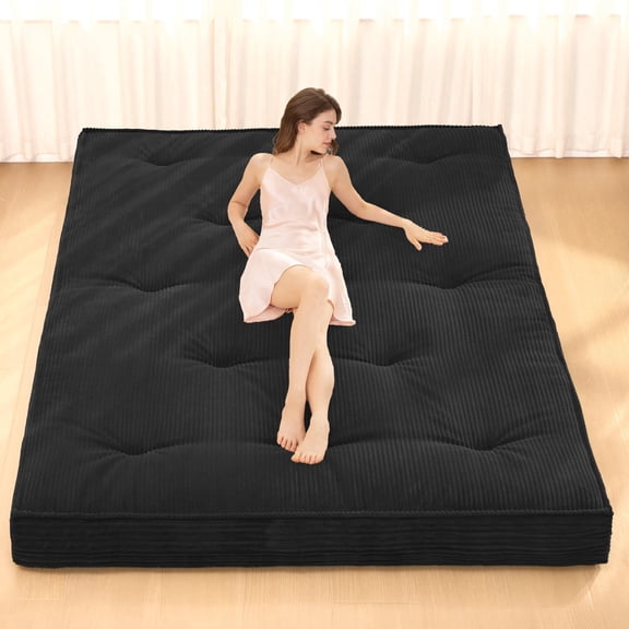 4" Thicken Portable Japanese Futon Mattress for The Floor, Comfortable And Breathable Tatami Mat, Thick Sleeping Pad Suitable for Guests, Sofas, And Camping, Available in Full  Size