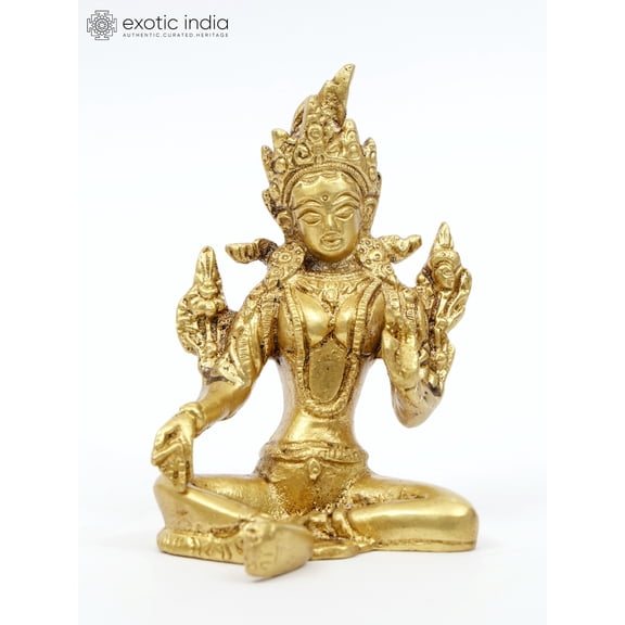 4" Tibetan Buddhist Goddess Green Tara Brass Statue