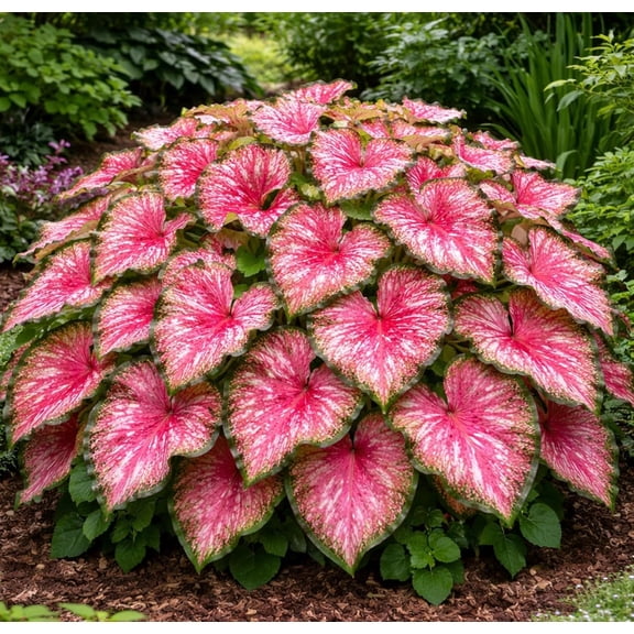 4 Tickle Me Pink Caladium Bulbs for Planting - Great Indoor Plants (4 Bulbs)