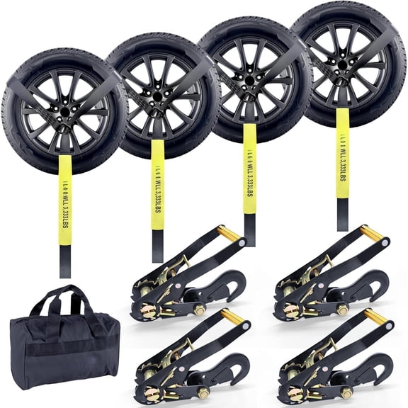 4 Tie Down Straps for - Lasso Style Ratchet Strap with Snap Hooks - 2" x 10' 10,000LBS Break Strength - Wheel Straps for Hauling UTV, SUV, , Any