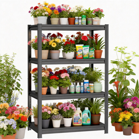 4-Tie Metal Plant Stand, Plant Shelf Indoor Outdoor, Plant Rack for Multiple Plants, Plant Holder for Living Room Bedroom Patio Home Gardening Kitchen Pantry Basement Bathroom Laundry Shop Books