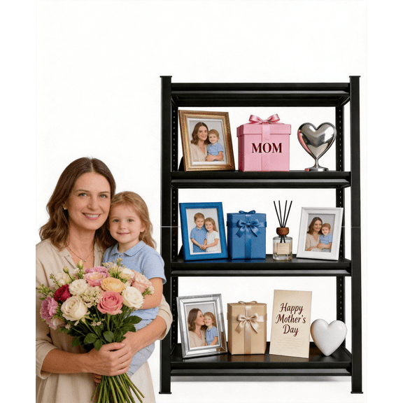 4 Tier 16" W x 44" H Metal Plant Stand,Bookshelf,Snack Rack,Shoe Shelving,Industrial Garage Storage Shelves with Thickened Double-Layer Posts for Kitchen Bathroom Living Room School Office Warehouse