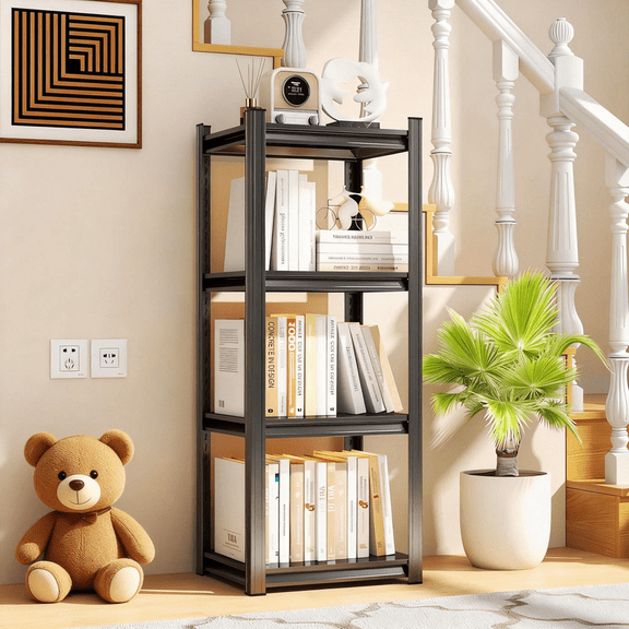 4 Tier 20" W Shelving Rack for Garage Heavy Duty, 1600LBS Adjustable Metal Shelves Gloved Rubber Hammer and Gloves for Kitchen Pantry Basement Bathroom Laundry Shop Plant, 44" H x 14" D