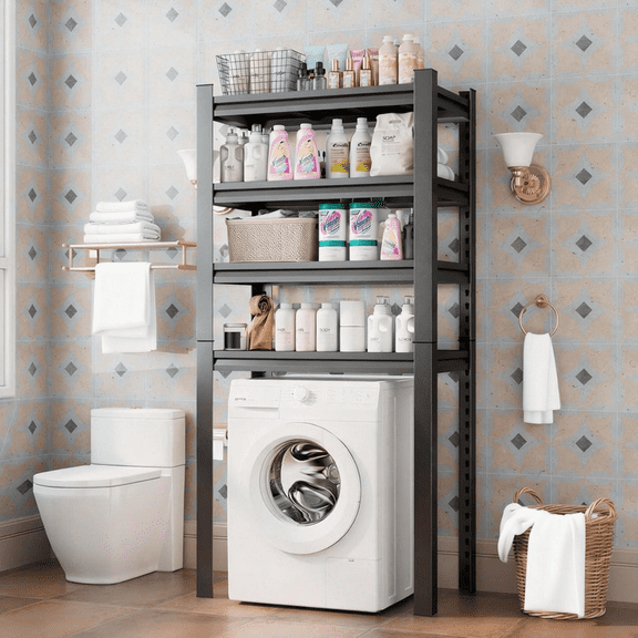 4 Tier 24" W Shelving Rack for Garage Heavy Duty, 1600LBS Adjustable Metal Shelves Gloved Rubber Hammer and Gloves for Kitchen Pantry Basement Bathroom Laundry Shop Plant, 54" H x 14" D