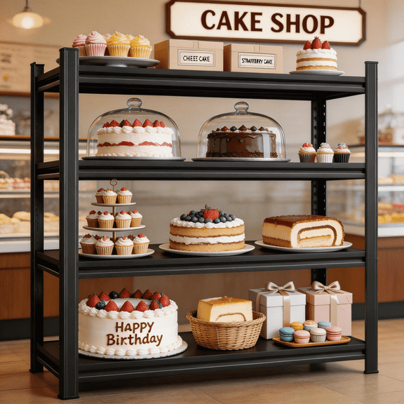 4 Tier 2400LBS Adjustable Garage Shelving Unit, 54"H Metal Shelving Utility Shelf, Industrial Storage Shelves Rack for Warehouse Basement Kitchen Pantry Bathroom Laundry Shop Plant Shoes Book,Black