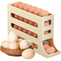 4-Tier 28 Eggs Automatic Rolling Egg Dispenser, Space-Saving Egg Tray Organizer Holder for Refrigerator/Kitchen/Cabinets/Countertop and Dining Table (White)