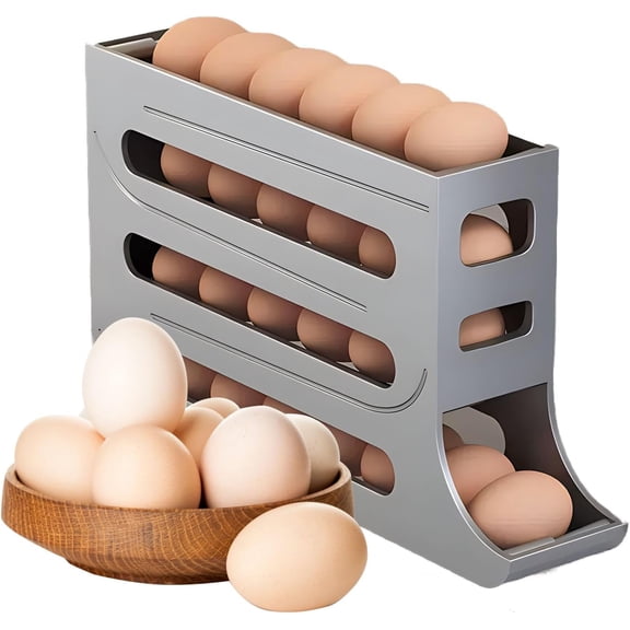 4-Tier 28 Eggs Automatic Rolling Egg Dispenser, Space-Saving Egg Tray Organizer Holder for Refrigerator/Kitchen/Cabinets/Countertop and Dining Table (White)