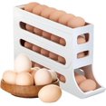 thumbnail image 1 of 4-Tier 28 Eggs Automatic Rolling Egg Dispenser, Space-Saving Egg Tray Organizer Holder for Refrigerator/Kitchen/Cabinets/Countertop and Dining Table (White), 1 of 5