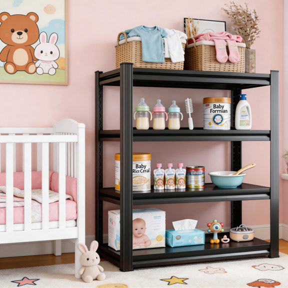 4 Tier 36" W Metal Plant Stand,54" H Bookshelf,Snack Rack,Shoe Shelving,Industrial Garage Storage Shelves with Thickened Double-Layer Posts for Kitchen Bathroom Living Room School Office Warehouse