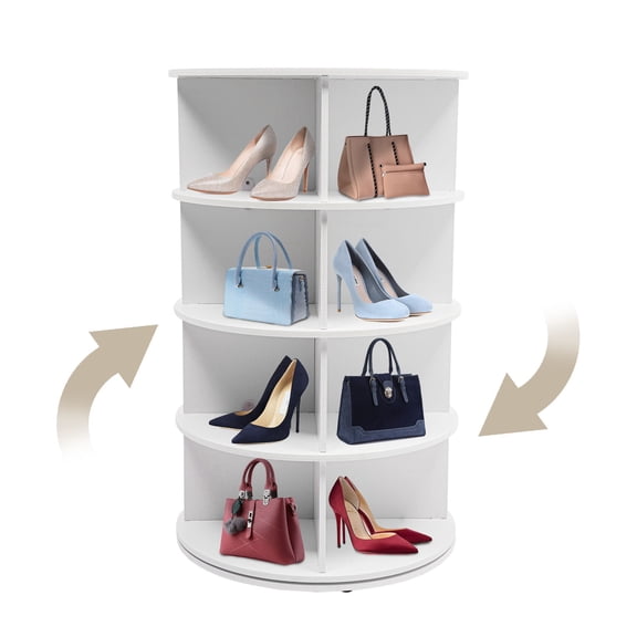 4-Tier 360 Rotating Shoe Rack, White PVC Freestanding Shoe Organizer, 16 Pairs Large Capacity Vertical Shoe Tower for Home Entryway