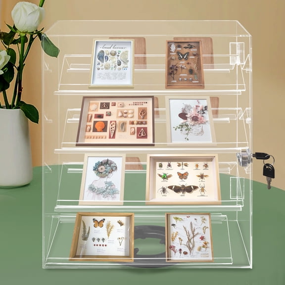 4 Tier 360 Rotation Acrylic Locking Box Clear Display Case Dust-proof Showcase