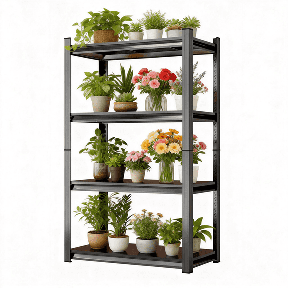 4 Tier 40" W Shelving Rack for Garage Heavy Duty, 1600LBS Adjustable Metal Shelves Gloved Rubber Hammer and Gloves for Kitchen Pantry Basement Bathroom Laundry Shop Plant, 54" H x 16" D