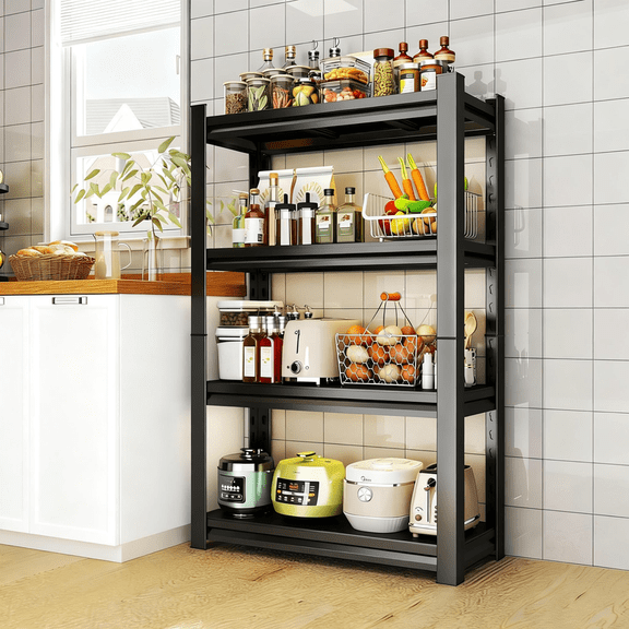 4 Tier 40" W Shelving Rack for Garage Heavy Duty, 1600LBS Adjustable Metal Shelves Gloved Rubber Hammer and Gloves for Kitchen Pantry Basement Bathroom Laundry Shop Plant, 54" H x 18" D