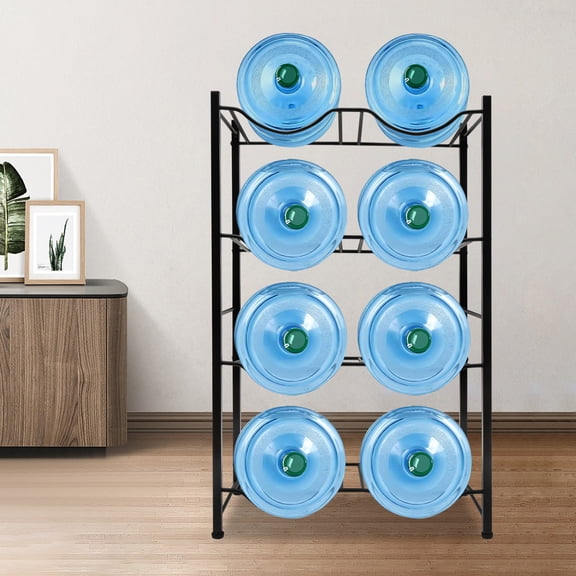 4-Tier 5 Gallon Water Bottle Rack  Sturdy Carbon Steel Storage Stand for Home, Office, Kitchen  Holds 8 Bottles, Easy Assembly, Anti-Slip Pads, Space-Saving Design