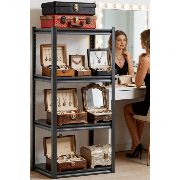 4 Tier 54" H Metal Plant Stand,Bookshelf,40" W Snack Rack,Shoe Shelving,Industrial Garage Storage Shelves with Thickened Double-Layer Posts for Kitchen Bathroom Living Room School Office Warehouse