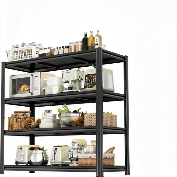 4-Tier 54"H x 24"W x 14"D Storage Shelves,Garage Metal Shelving Unit,Adjustable,Double-Layer Column with Reinforced Ribs,Capable of Bearing 2400 lbs, for Warehouse,Kitchen