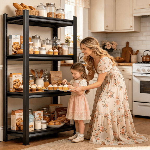 4-Tier 54"Hx36"W Metal Baker's Rack,2400lbs Heavy Duty Microwave Stand,Rust-Resistant Freestanding Baking Rack,Adjustable Storage,Sturdy Construction,for Home Baking & Pantry Arrangement