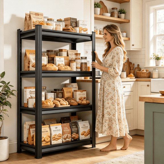 4-Tier 54"Hx36"W Metal Baker's Rack,2400lbs Heavy Duty Microwave Stand,Rust-Resistant Freestanding Baking Rack,Adjustable Storage,Sturdy Construction,for Home Baking & Pantry Arrangement