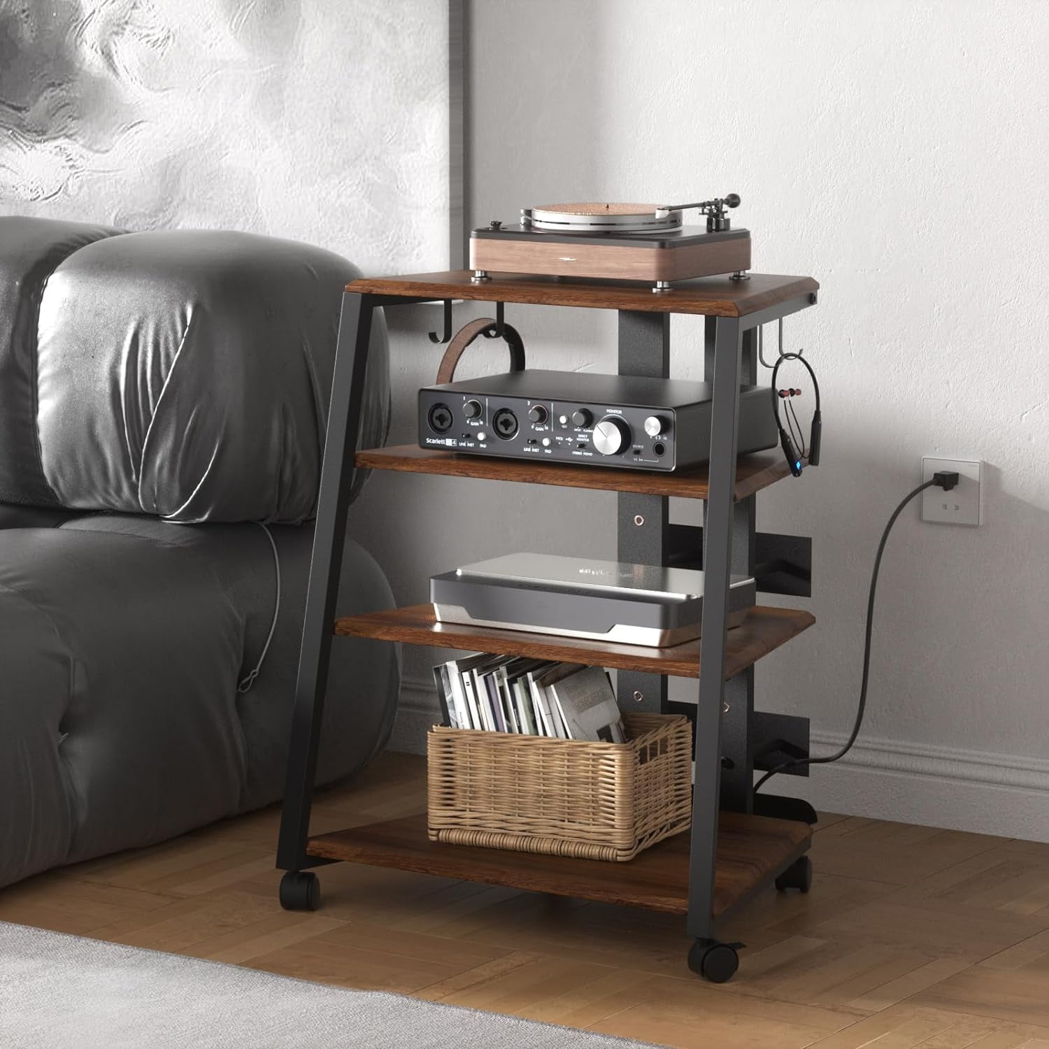 4Tier AV Media Stand, Corner Shelf for Record Player, TV Stand with