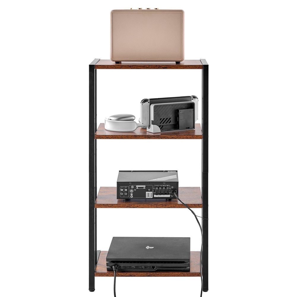 4-Tier AV Media Stand Height-Adjustable Wooden Audio-Video Media Stand ...