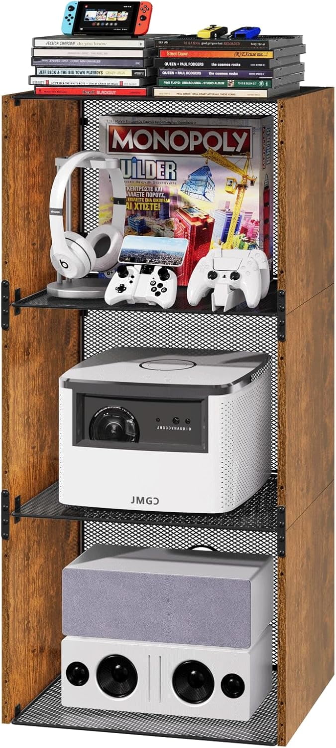 4 Tier AV Media Stand,TV Shelf with Cable Routing Holes, Stereo Shelf ...