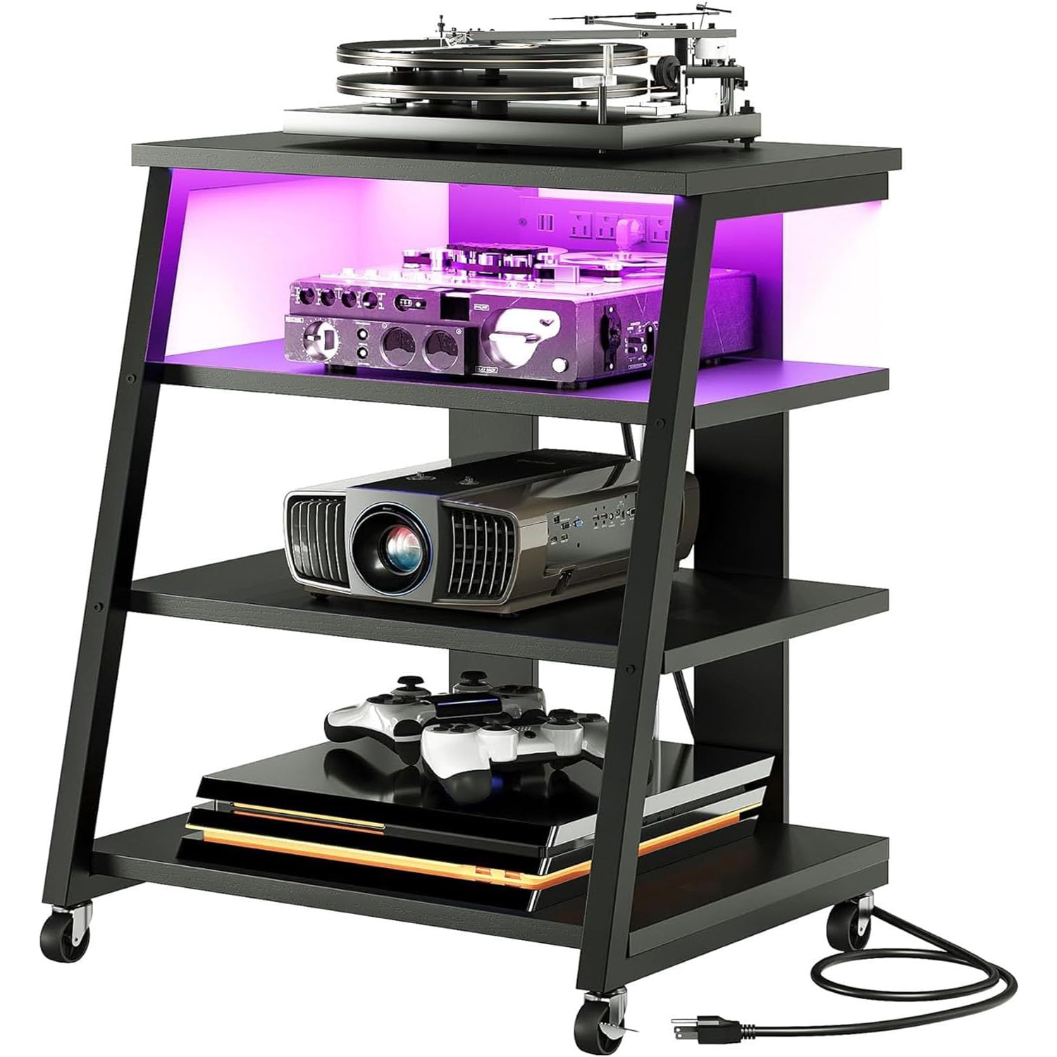 4-Tier AV Media Stand with Wheels, Stereo Stands, Media Console Shelf ...