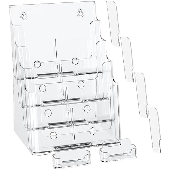 4 Tier Acrylic Brochure Holder 8.5 x 11 inch, Clear Literature Organizer Magazine Stand with 4 Pack Separate Removable Divider for 4 x 9 inch Brochures,Magazine Holder,Flyer Holder$$Other
