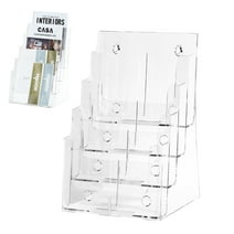 4 Tier Acrylic Brochure Holder 8.5 x 11 inch, Clear Literature Organizer Magazine Stand with Removable Divider for 4 x 9 inch Brochures,Magazine Holder,Flyer Holder