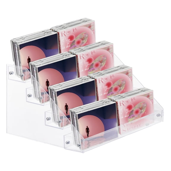 4-Tier Acrylic CD Holders Clear CD Display Rack Transparent DVDs Display Stand Vinyl Record Storage Stand CDs Storage Holder DIY