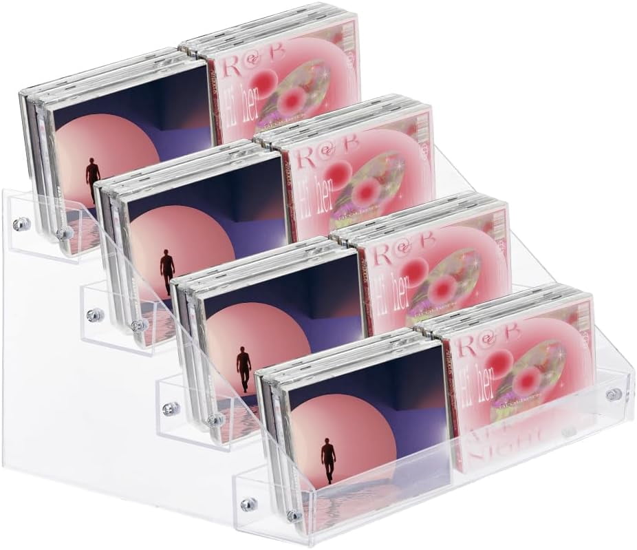 4-Tier Acrylic CD Holders Clear CD Display Rack Transparent DVDs ...