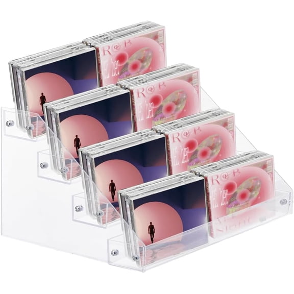 4-Tier Acrylic CD Holders Clear CD Display Rack Transparent DVDs Display Stand Vinyl Record Storage Stand CDs Storage Holder