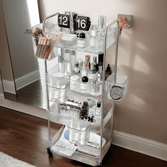4-Tier Acrylic Cart with 5 Hanging Baskets