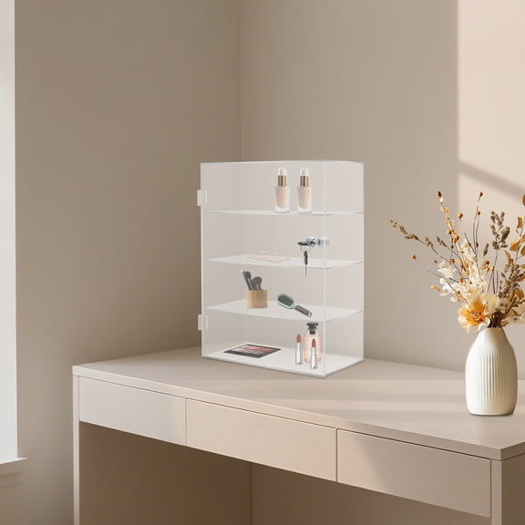 4-Tier Acrylic Display Case with Locking Door Clear Storage Shelf for Action Figures, Collectibles, and Miniatures, Dustproof and Space-Saving