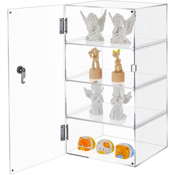 4 Tier  Locking Display Case with Key 9.4'' L x 9.4'' W x 18.9'' H Large Clear Countertop  Display Cabinet Multi Functional Safe Storage Box for Retail Store