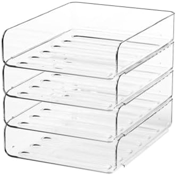 4-Tier Acrylic Paper Tray Organizer | Clear Stackable Desk Organizer for Documents, Letters, A4 Paper | Modern Office/Classroom/Home Organization