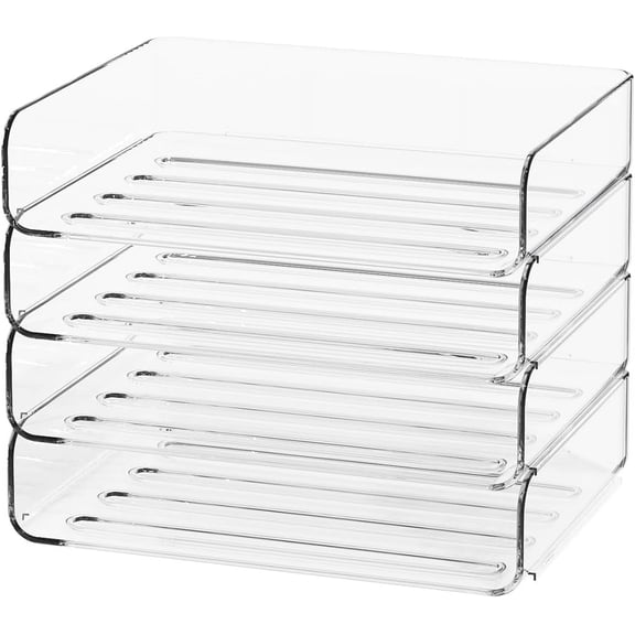 4-Tier Acrylic Paper Tray Organizer - Low-Profile Desk File Sorter for Office/Home, Clear Stackable Letter Tray for Bills, Crafts, Notebooks