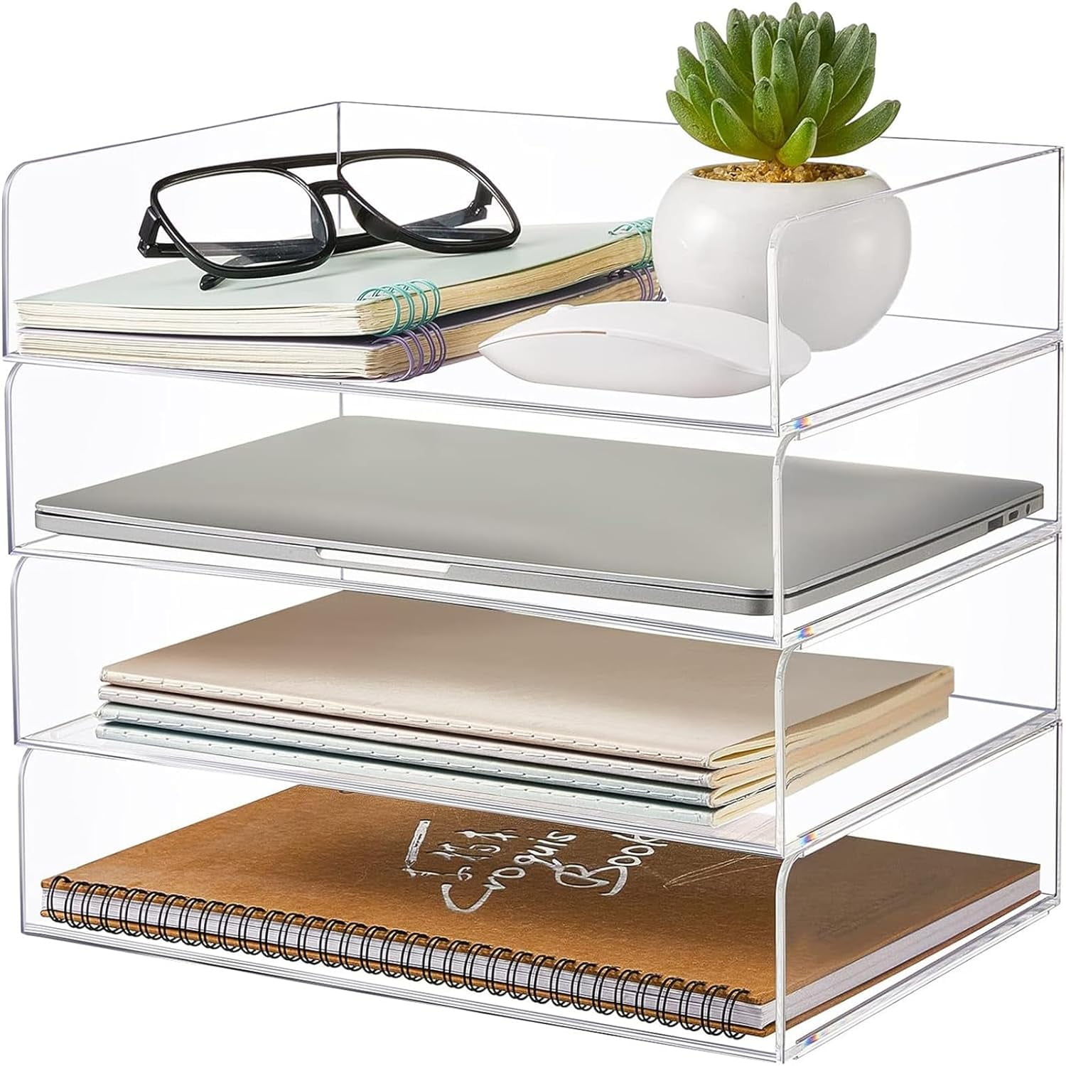 4 Tier Acrylic Paper Tray Paper Organizer for Desk Clear File Organizer ...