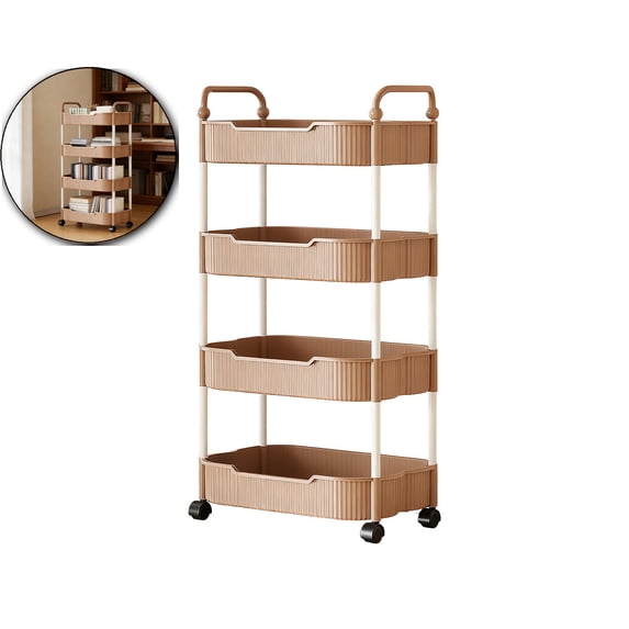 4-Tier Acrylic Rolling Storage Cart, Rolling Utility Cart, Kitchen Storage Cart with Wheels for Bathroom, Living Room, Kithcen, Office Storage and Organization