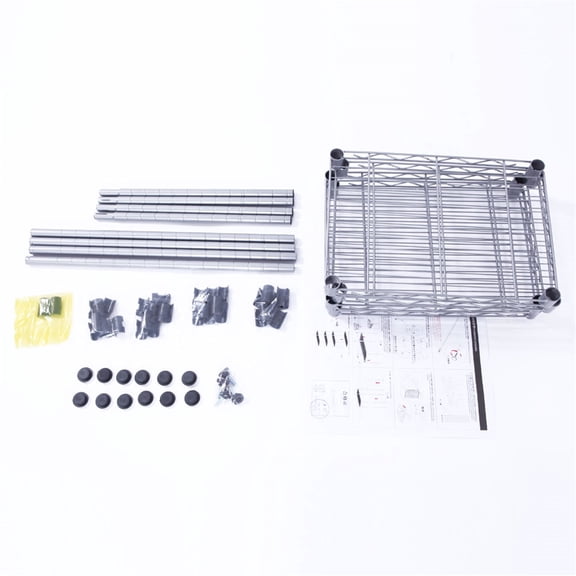 4Tier Adjustable Carbon Steel Wire Storage Rack, Silver Gray Metal Shelving Unit with AntiDrop Mesh Border for Kitchen Garage Pantry