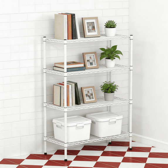 4-Tier Adjustable Heavy Duty Metal Wire Storage Rack for Kitchen & Laundry