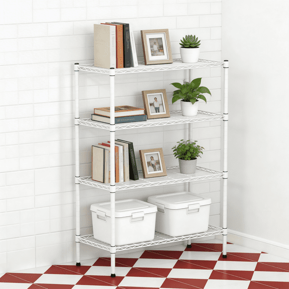 4-Tier Adjustable Heavy Duty Metal Wire Storage Rack for Kitchen & Laundry