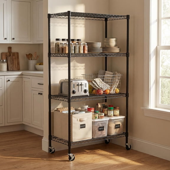 4 - Tier Adjustable Heavy - Duty Wire Shelving Units - Rust - Resistant Metal Storage Racks Kitchen, Garage, Bathroom Pantry 35.43 inch Dx 17.72 inchx 66.54 inch H