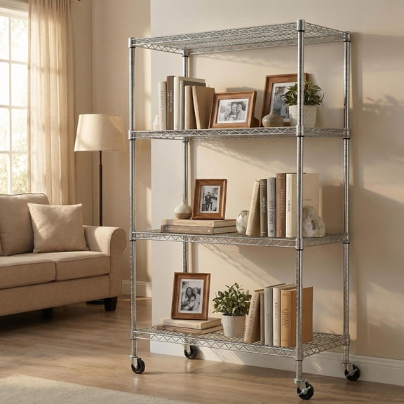 Dokea 4 Tier Adjustable Heavy Duty Wire Shelving Units - Metal Storage Racks Kitchen Garage Bathroom Pantry - Bookcase