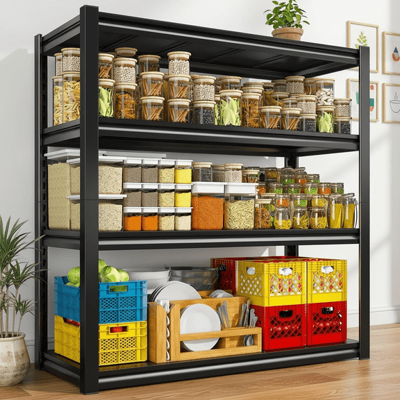 4 Tier Adjustable Height Laundry Room Storage and Organizer Standing Shelf, Metal Garage Shelving, Freestanding Space Saving Organizers Shelf (54" H*16" W*10" D)