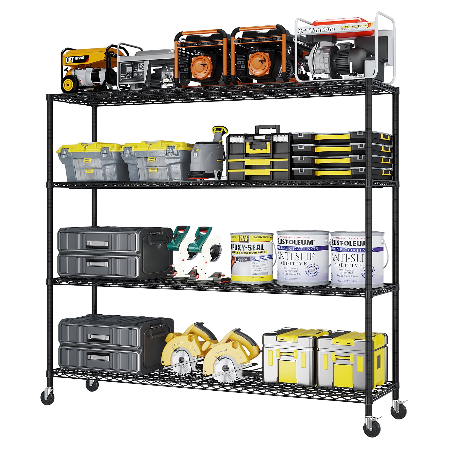 4-Tier Adjustable Iron Shelving Unit, 59.84 x 24.41 x 75.59 in, Black
